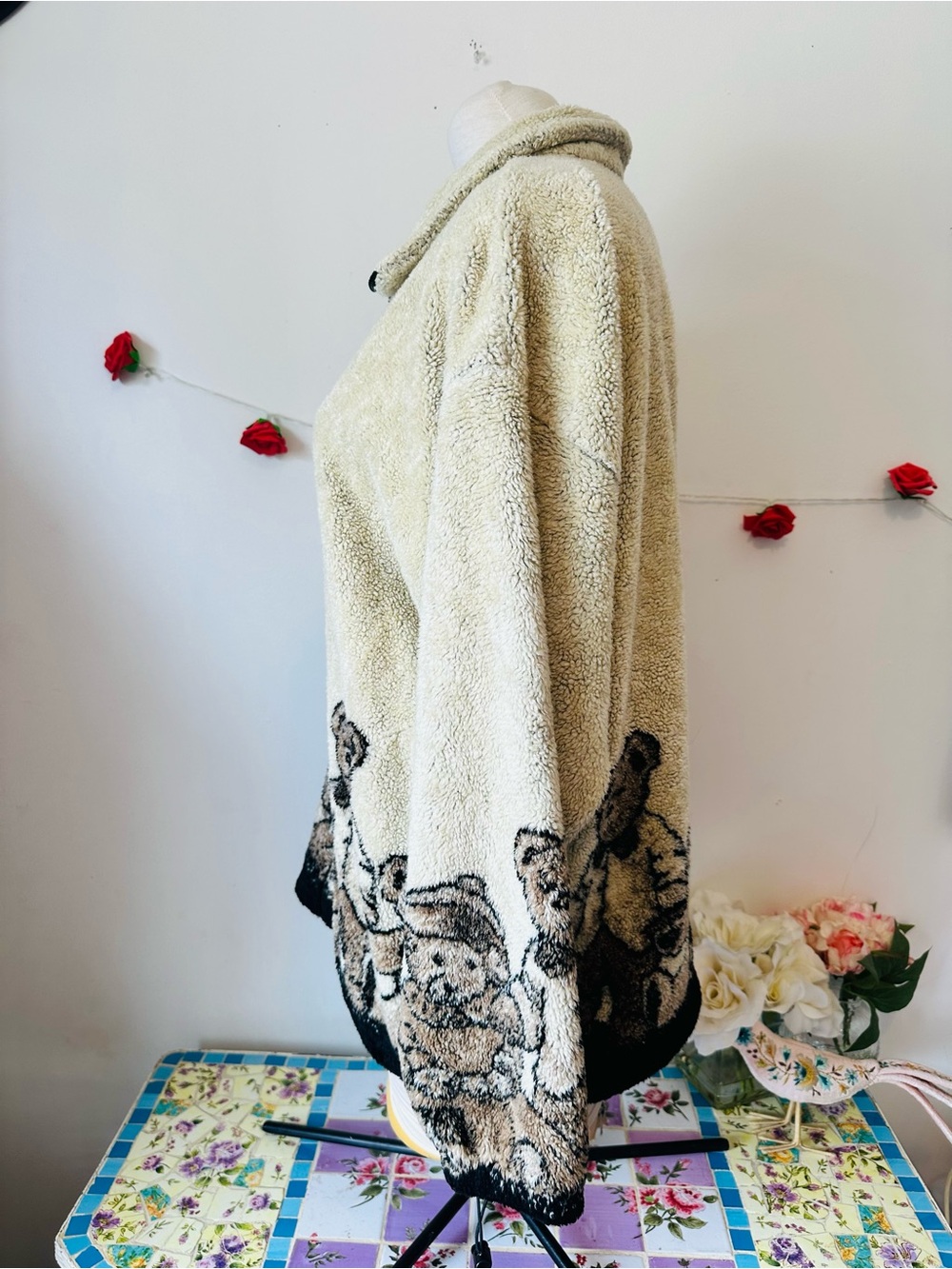Teddy Print Sherpa Zip-Front Jacket - Cream M L XL - Picture 3 of 7